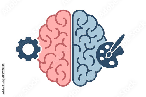 Conceptual representation of the human brain hemispheres symbolizing logic and creative thinking
