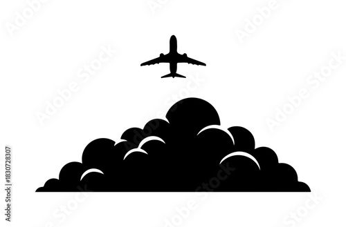 Airplane flying above fluffy clouds offering escape, adventure, travel, and new horizons