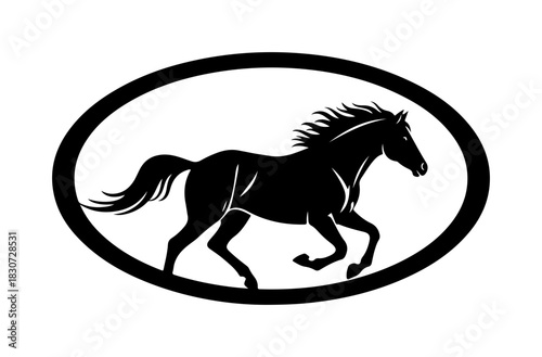 Black Horse Silhouette in Oval Frame