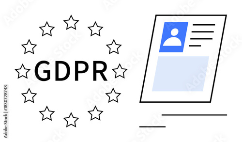 GDPR compliance. GDPR ed with a circle of EU stars and a personal data document. Emphasizing GDPR guidelines for data privacy. For legal, corporate, and online data usage concepts