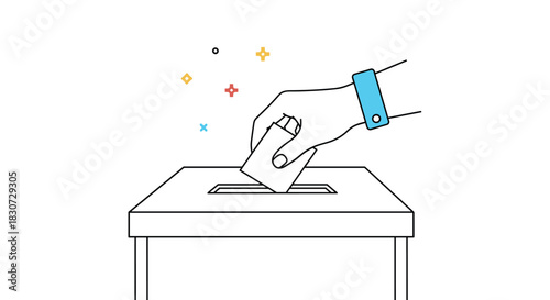 A hand places a ballot into a ballot box, symbolizing democratic participation, civic duty, and the importance of elections.