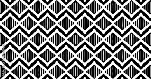 Black and white seamless pattern with diagonal geometric diamonds forming a structured decorative texture.