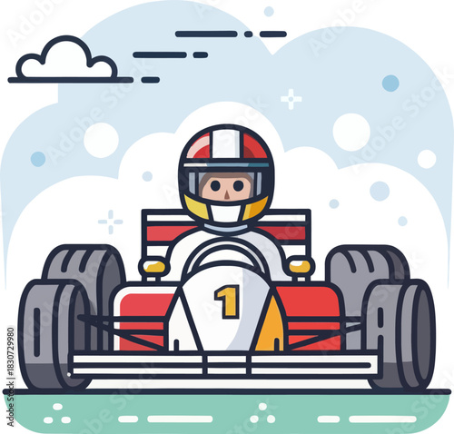 A Car Racing Driver Wearing Helmet During a High Speed Race