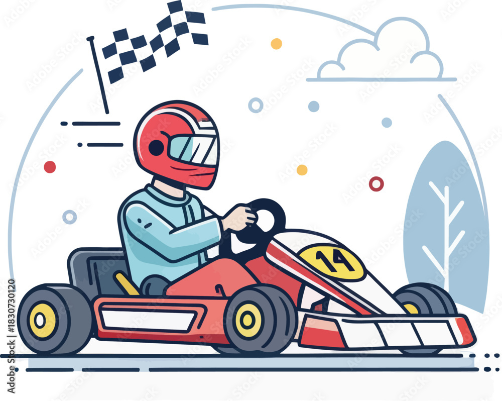 Naklejka premium A Kart Racing Driver Steering Their Go Kart on the Race Track