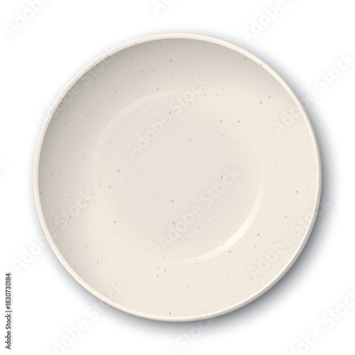 Top view of empty circle bowl beige color with grainy texture on white background