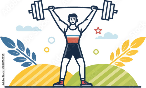 A vector icon depicting a man in a bodybuilding workout