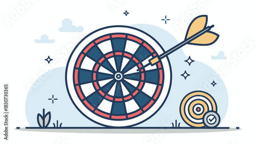 A vector graphic illustration of a dartboard and darts
