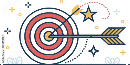 Archery Target Icon with Arrows in Vector Flat Design