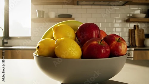 Kitchen Serenity: A Natural Light-Filled Kitchen with Fruit Bowl Composition