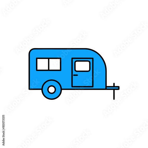 Illustration of a blue camping trailer on a white background on transparent background