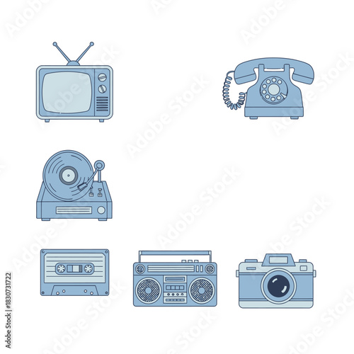 Nostalgic collection of vintage media devices evoking retro technological advancements and evolution