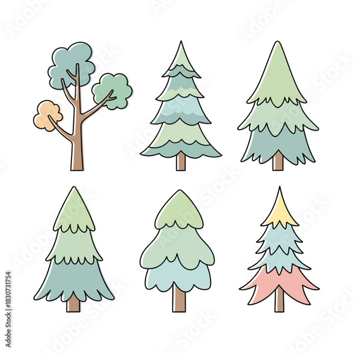 Diverse arboreal illustrations: A showcase of stylized trees in various forms and colors