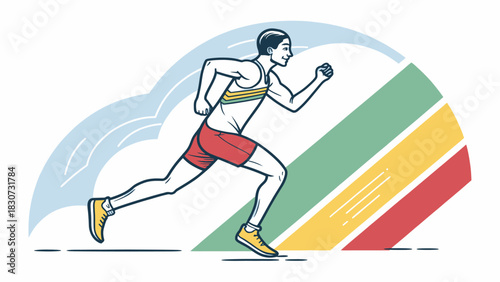 Athlete in Race Walking Icon Vector with Bold Flat Design