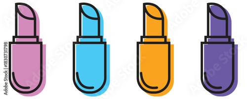 Lipstick icon vector set, colorful lipstick icon vector set in trendy flat style illustration isolated on white background.