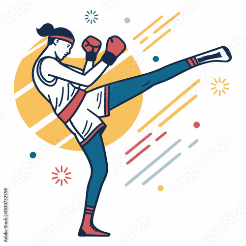 Athlete Kicking in Action Representing Kickboxing Illustration