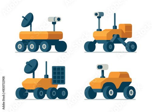 Mars rover exploration vehicles, technology and space, flat vector illustration