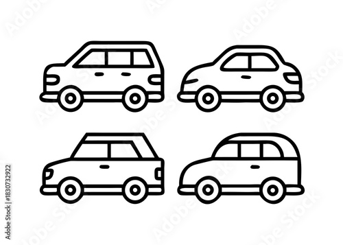 Car icon set in linear style. Transport symbol. Vector illustration isolated background