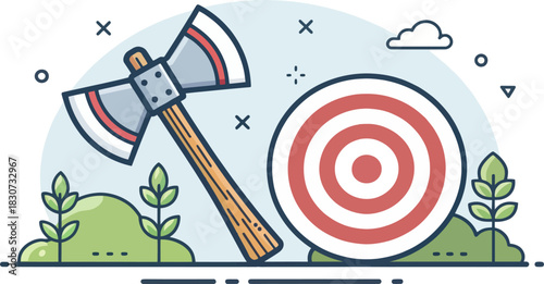 Axe throwing icon showing target and precision in a vector design