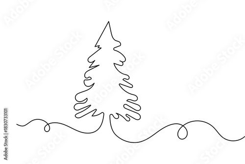 Pine tree simple one line continuous outline in minimal modern style for clean vector illustration design
