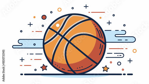 Basketball Icon in a Vector Flat Design Displaying Motion