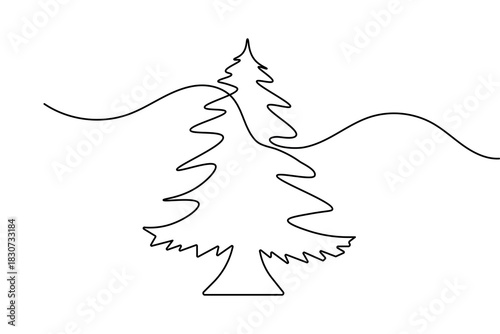 Pine tree simple one line continuous outline in minimal modern style for clean vector illustration design
