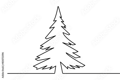 Pine tree simple one line continuous outline in minimal modern style for clean vector illustration design
