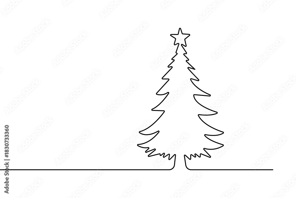 Fototapeta premium Pine tree simple one line continuous outline in minimal modern style for clean vector illustration design 