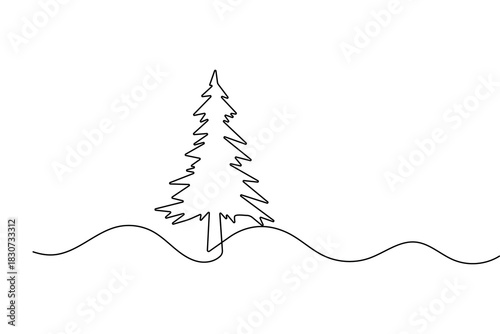 Pine tree simple one line continuous outline in minimal modern style for clean vector illustration design

