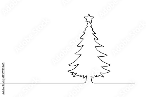 Pine tree simple one line continuous outline in minimal modern style for clean vector illustration design
