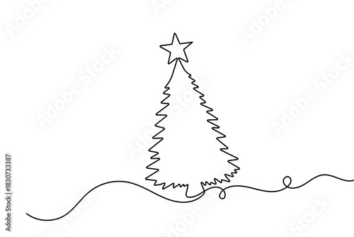 Pine tree simple one line continuous outline in minimal modern style for clean vector illustration design
