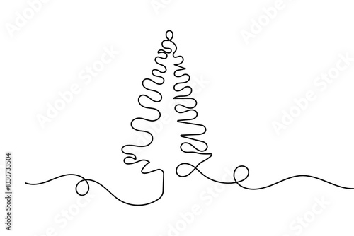 Pine tree simple one line continuous outline in minimal modern style for clean vector illustration design
