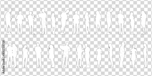 Set of business people silhouette, man and woman team, isolated on transparent background	