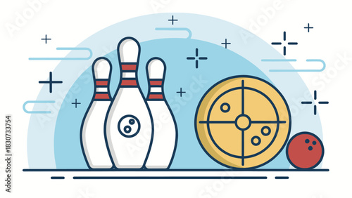 Bowling Ball Rolling Towards Pins in a Flat Design Icon