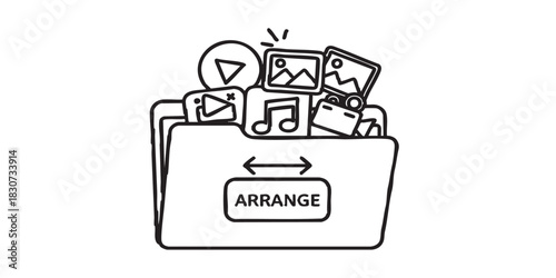 Picked file of puzzle game thin line icon, data hoarding concept. Vector graphics. File of media content with arrange button sign on white background, style icon mobile or web desig