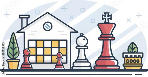 Chess Board Icon Illustration in a Minimalist Vector Design