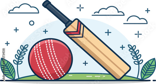 Cricket Ball Icon in Vector Flat Design