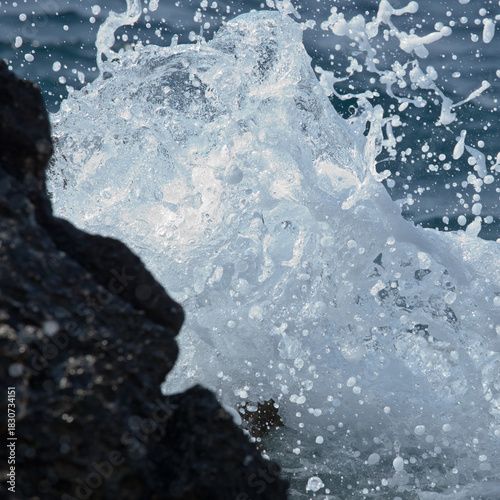 Ocean Wave Splash Close-Up, Dramatic Sea Water Explosion, Sea Wave Crash Close-Up, Crashing Waves on Rocks