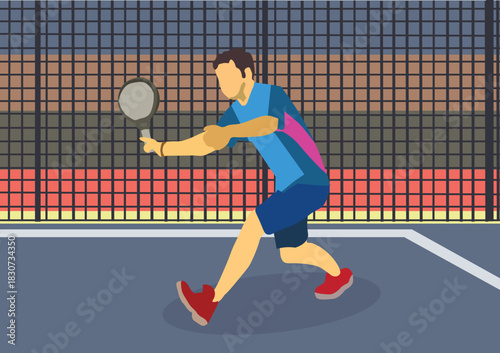 Young Man Playing Padel Tennis indoor. Indoor sports games