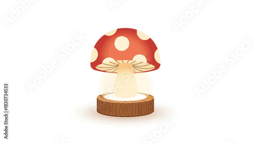 Whimsical Mushroom Lamp Illustration for Home Decor with Glowing Light