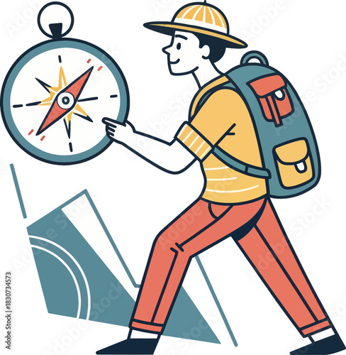 Explorer holding compass for orienteering navigation adventure