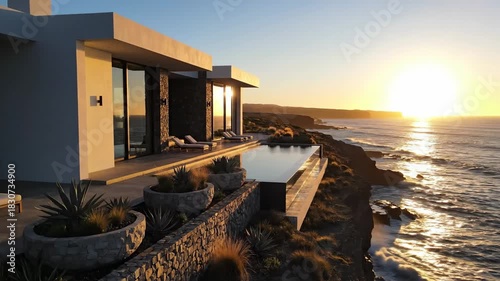 Luxury Seaside Villa at Golden Hour, Infinity Pool, Stunning Oceanfront Views