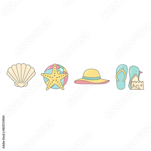 Minimalist beach essentials illustration evoking a sense of summer relaxation and vacation vibes