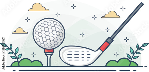 Flat Vector Icon of a Golf Ball and Club in Play