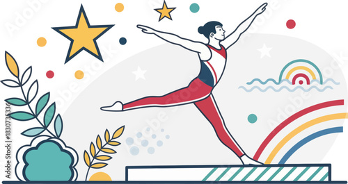 Gymnast performing impressive artistic gymnastics routine in training