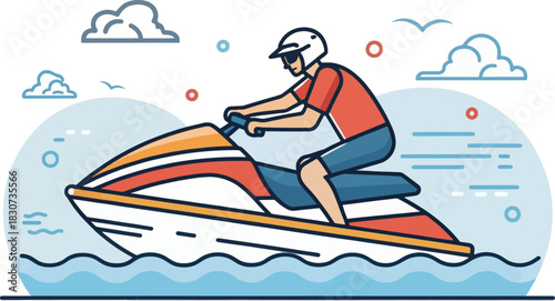 Jet Ski icon on water with flat design style