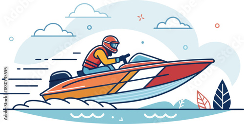 Jet Boat Racing Icon in Flat Vector Design Style