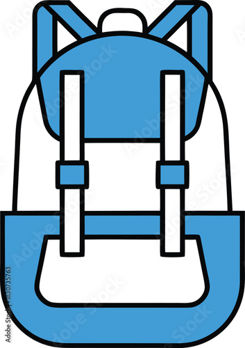 Illustration of a blue and white outlined backpack on transparent background