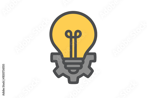 Yellow lightbulb resting on a gray mechanical gear representing innovation and technology