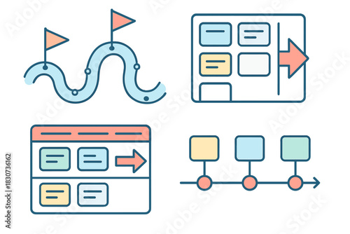 Project management, workflow, and strategic planning symbols for business development
