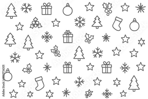Seamless repeating pattern with outline symbols of winter holidays and seasonal celebration